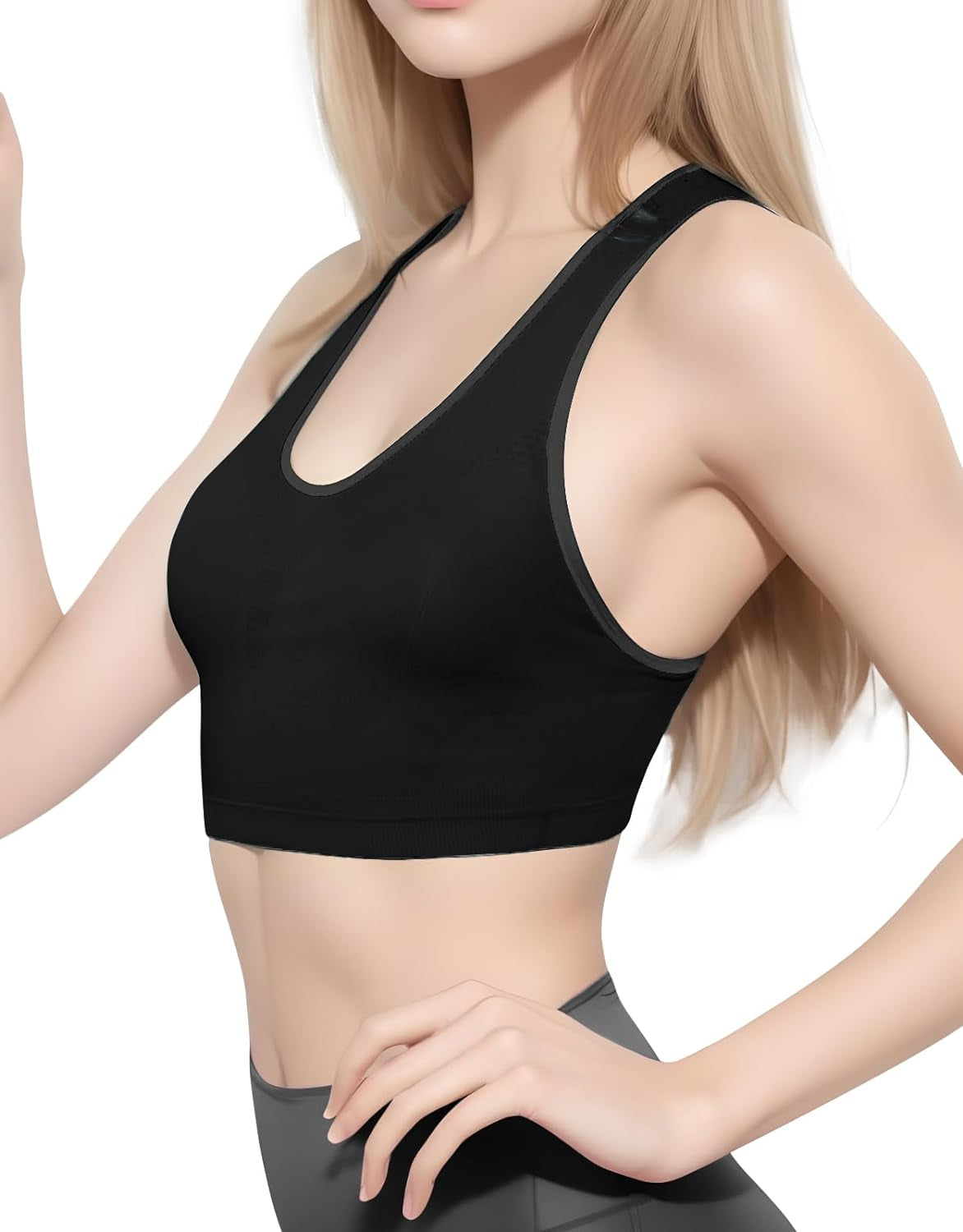 Womens Sports Bra Wirefree Seamless Padded Racerback Yoga Bra for Workout Gym Activewear with Removable Pads #0001