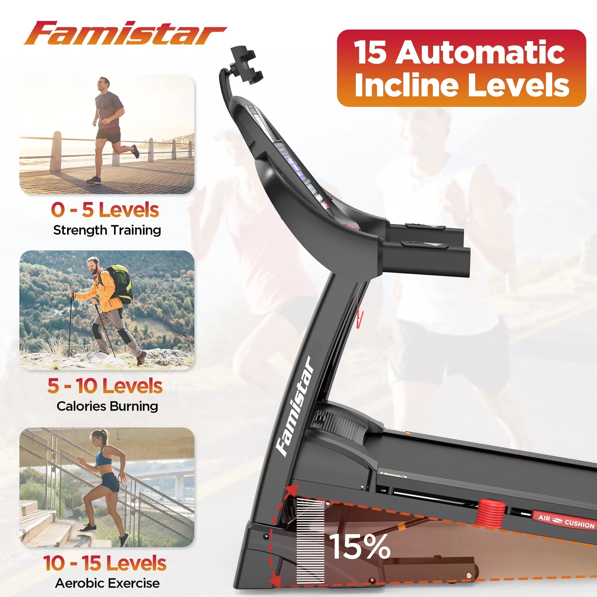 Folding Treadmill for Home with 15 Auto Incline, Smart APP